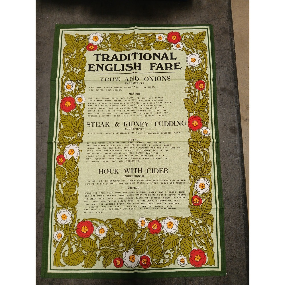 Traditional English Fare Recipe Tea Towel Vintage Style British Kitchen Decor